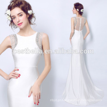 2017 Novo design feminino branco maxi frisado vestido de sereia noite transparente volta fornecedor de fábrica da China